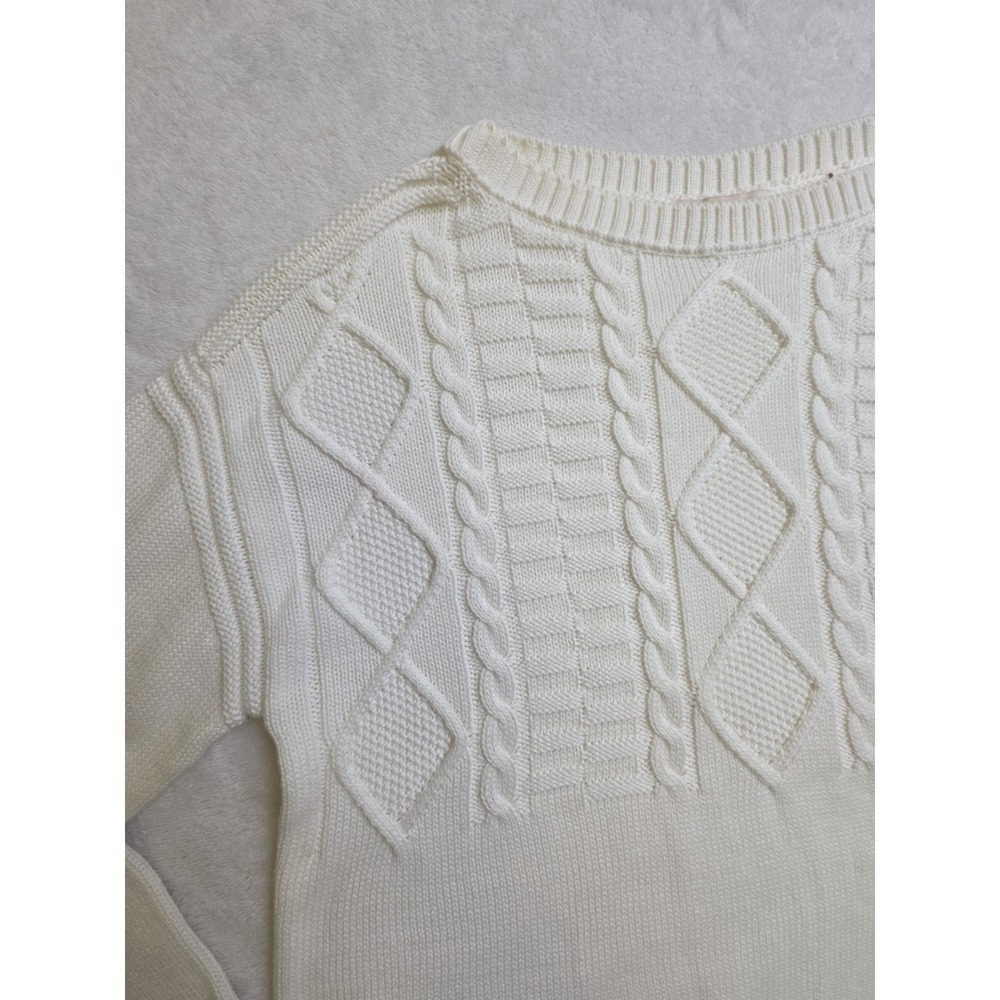 Barbour Weymouth Knit Sweater Cable White 100% Cotton Womens Sz 6